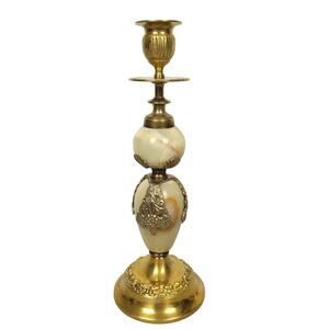 Vintage Onyx Marble & Brass Candle Holder 10" Elegant Mid-Century Home Decor